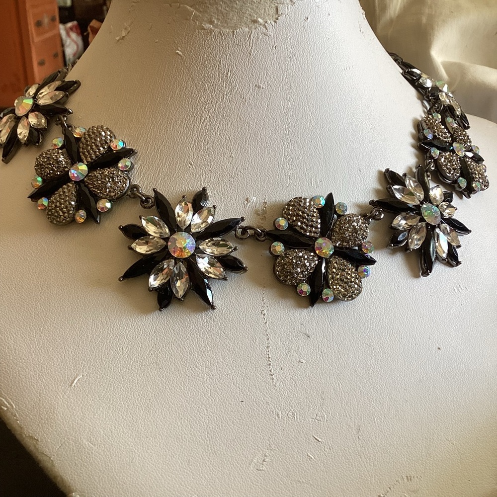 Black Silver Flower Necklace Amrita Singh Holiday Sparkle